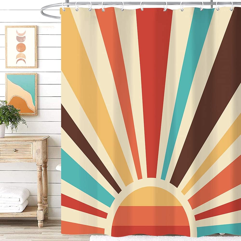 Retro Sunburst Shower Curtain for a Groovy Bathroom
