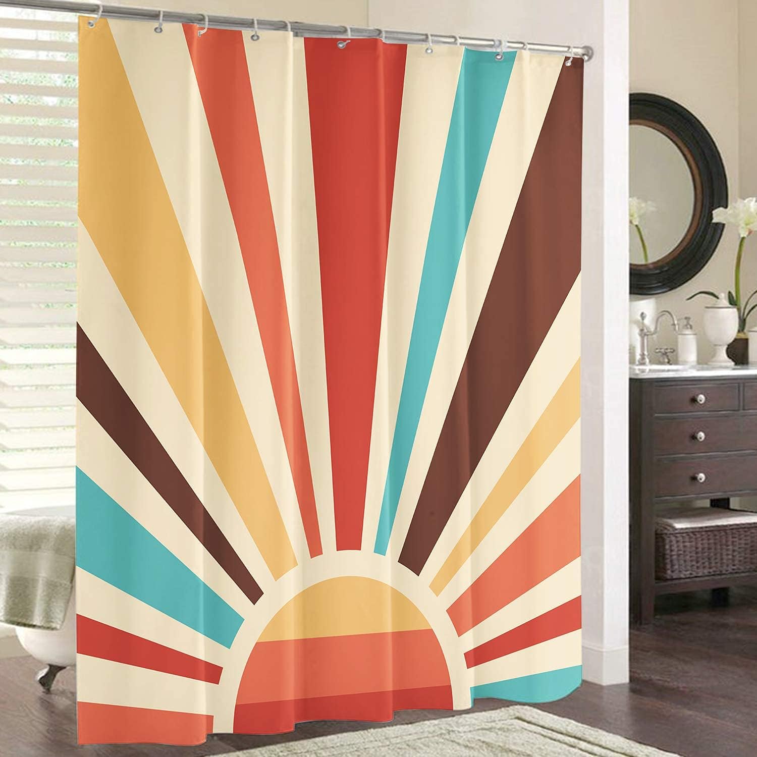 Retro Sunburst Shower Curtain for a Groovy Bathroom