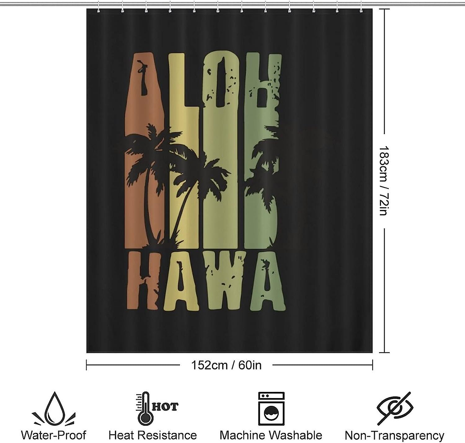 Retro Surf Shower Curtain - Aloha Hawaii - Adds A Vintage Touch To Your Bathroom - Image 2