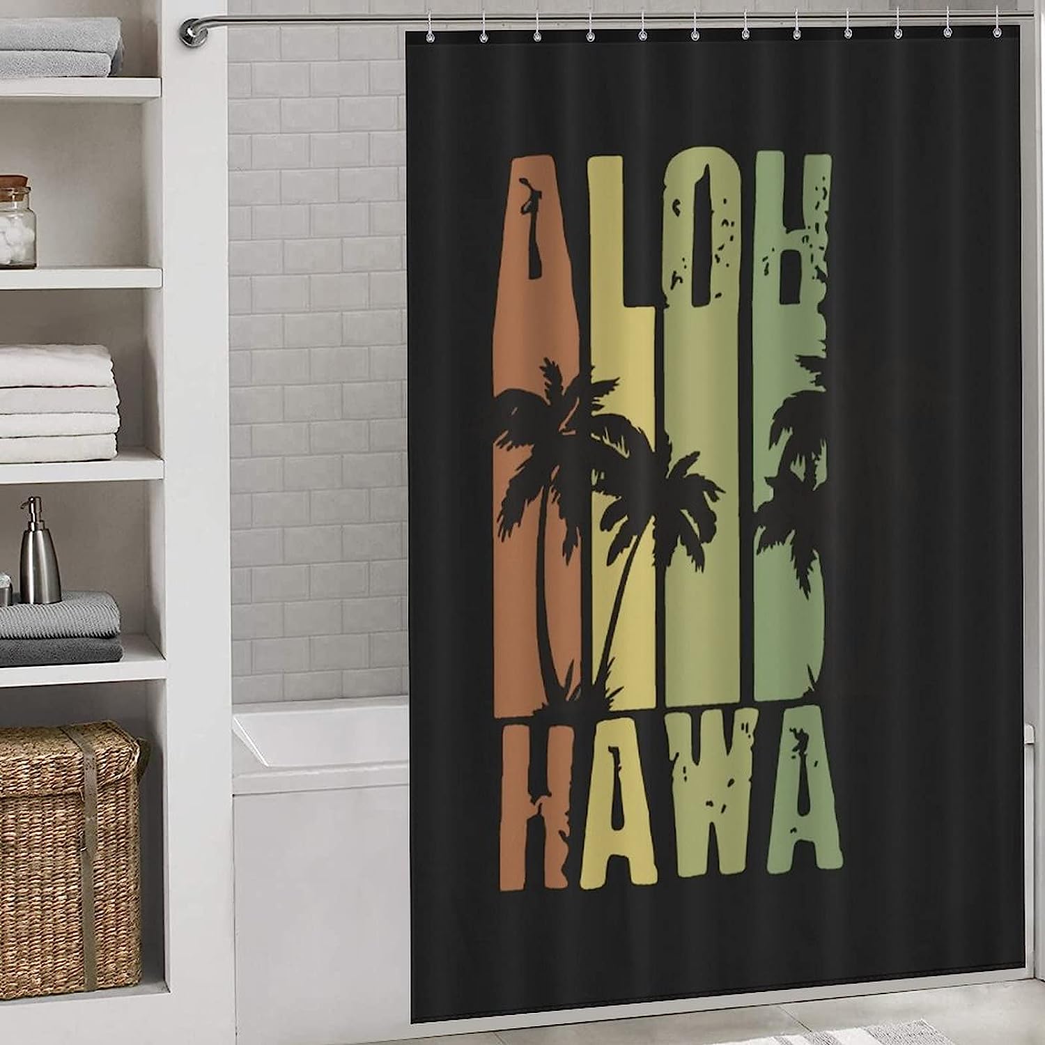 Retro Surf Shower Curtain - Aloha Hawaii - Adds A Vintage Touch To Your Bathroom - Image 3