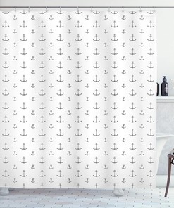 Retro Tattoo Style Hand Drawn Nautical Pattern Hipster Shower Curtain - Cloth Fabric Bathroom Decors In Black White