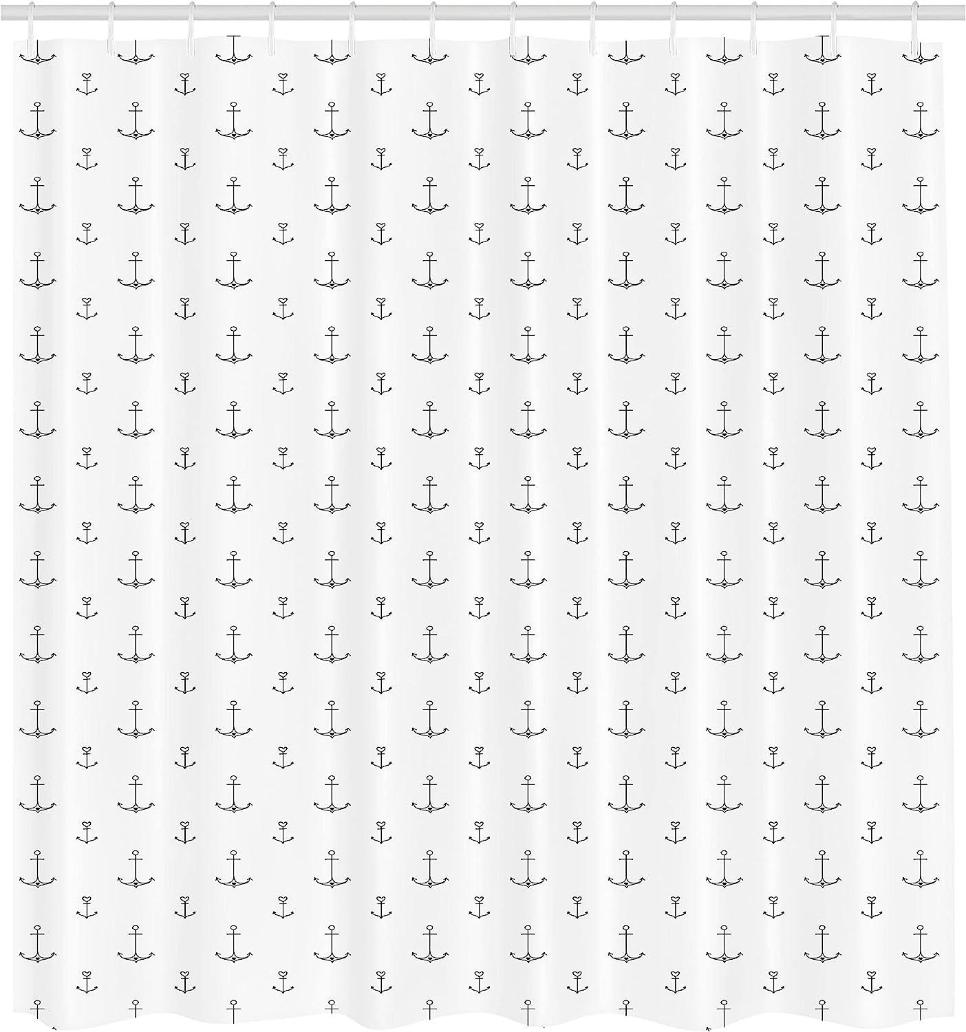 Retro Tattoo Style Hand Drawn Nautical Pattern Hipster Shower Curtain - Cloth Fabric Bathroom Decors In Black White - Image 2