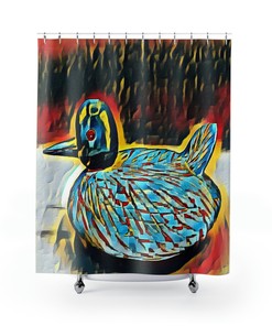 Retro Teal Duck Ducky Shower Curtain for Nostalgic Bathroom