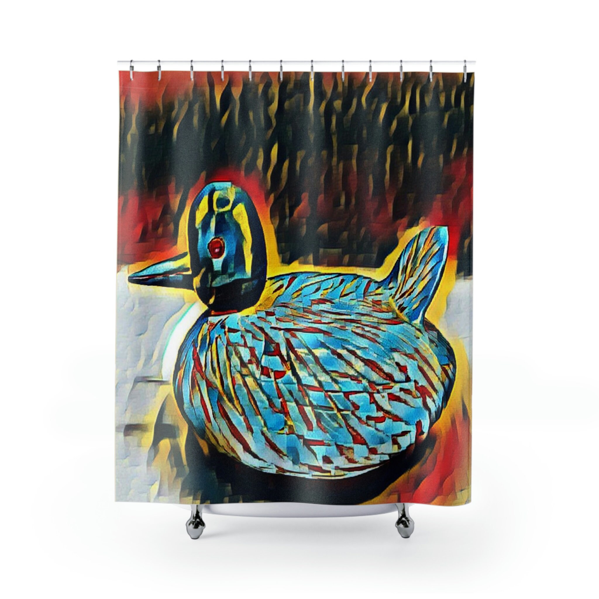 Retro Teal Duck Ducky Shower Curtain for Nostalgic Bathroom