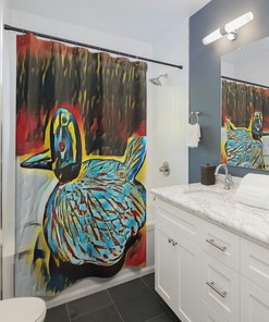 Retro Teal Duck Ducky Shower Curtain for Nostalgic Bathroom
