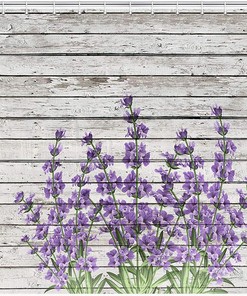 Retro Themed Purple Flowers on Vintage Rustic Wood Shower Curtain