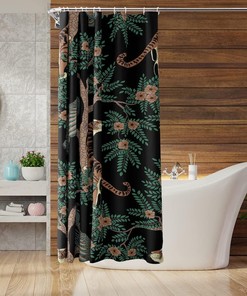 Retro Tiger and Peacock Print Shower Curtain for a Bold and Vintage Bathroom