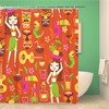 Retro Tiki Luau Party Shower Curtain with 1960s Design - Waterproof Fabric Bathroom Curtains 