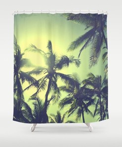 Retro Tropical Shower Curtain with Palm Trees and Beach Theme - Hawaiian Bath Accessory for Bathroom