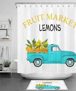 Retro Truck Lemon Shower Curtain - Farmhouse Fruit Market Bathroom Accent for Home Decor