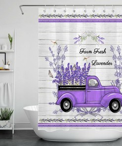 Retro Truck Purple Lavender Dragonfly Butterfly Shower Curtain - Rustic Farmhouse Bath Accessory for Bathroom Decor