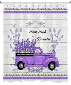 Retro Truck Purple Lavender Dragonfly Butterfly Shower Curtain - Rustic Farmhouse Bath Accessory for Bathroom Decor