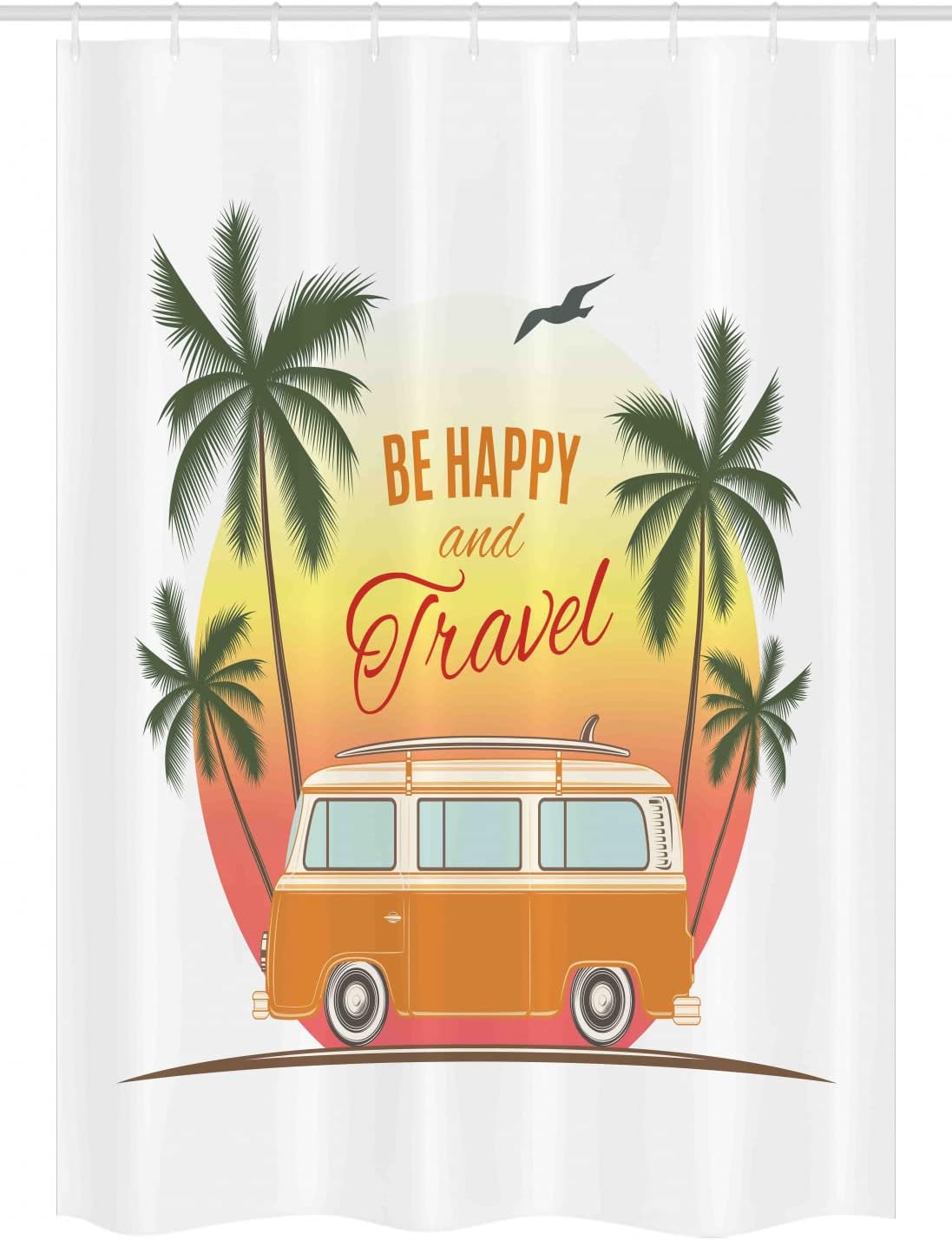 Retro Van And Palm Trees Shower Curtain For Travel Themed Bathroom Decor - Image 4