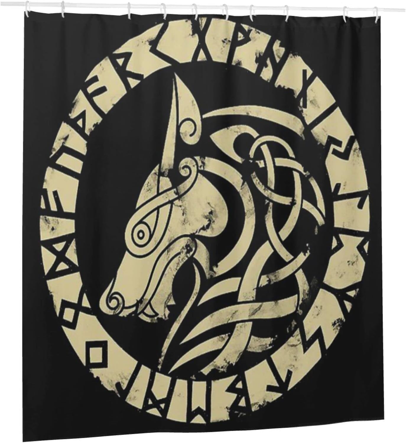 Retro Viking Wolf Print Shower Curtain - Waterproof Bath Curtain with Bathroom Décor