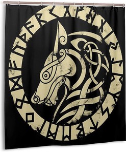 Retro Viking Wolf Print Shower Curtain - Waterproof Bath Curtain with Bathroom Décor