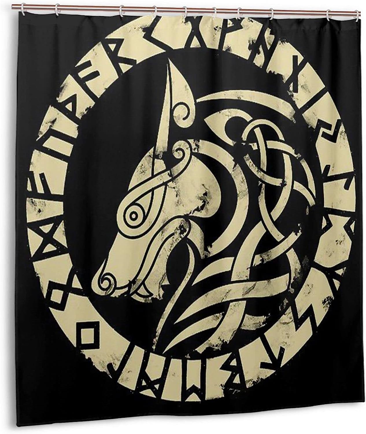Retro Viking Wolf Print Shower Curtain - Waterproof Bath Curtain with Bathroom Décor