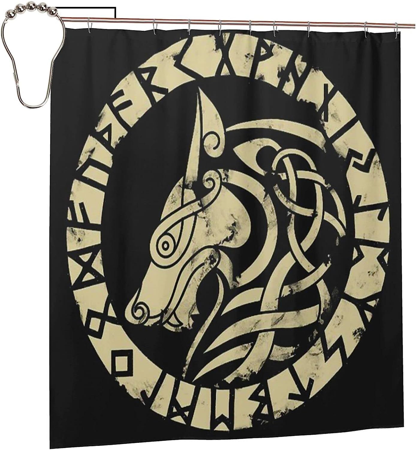 Retro Viking Wolf Print Shower Curtain - Waterproof Bath Curtain with Bathroom Decor for Home, Hotel, Office