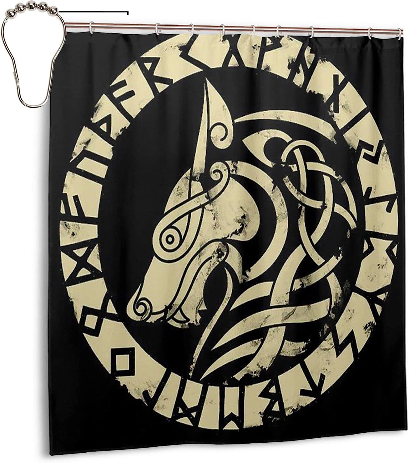 Retro Viking Wolf Print Shower Curtain - Waterproof Bath Curtain with Bathroom Decor for Home, Hotel, Office