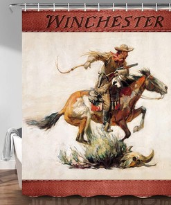 Retro Vintage Southwestern Themed Cowboy Shower Curtain with Primitive Design