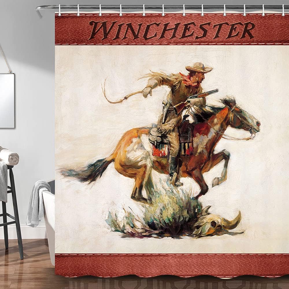 Retro Vintage Southwestern Themed Cowboy Shower Curtain with Primitive Design