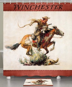 Retro Vintage Southwestern Themed Cowboy Shower Curtain with Primitive Design