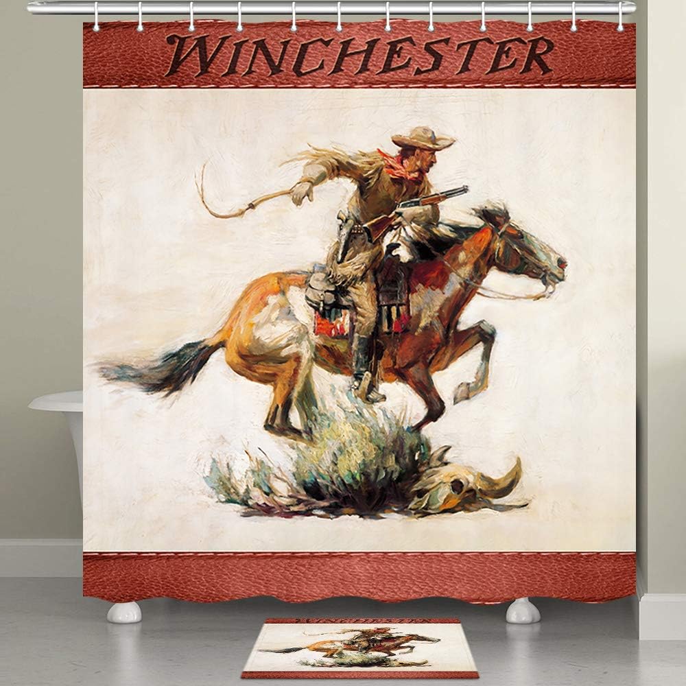 Retro Vintage Southwestern Themed Cowboy Shower Curtain with Primitive Design