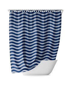 Retro Wave Striped Shower Curtain - Navy Blue Minimal Geometric Lines Bathroom Decor