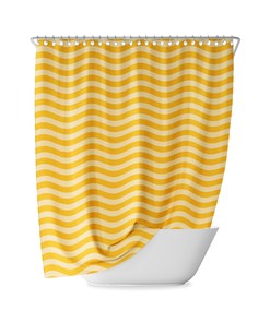 Retro Wave Striped Shower Curtain - Navy Blue Minimal Geometric Lines Bathroom Decor