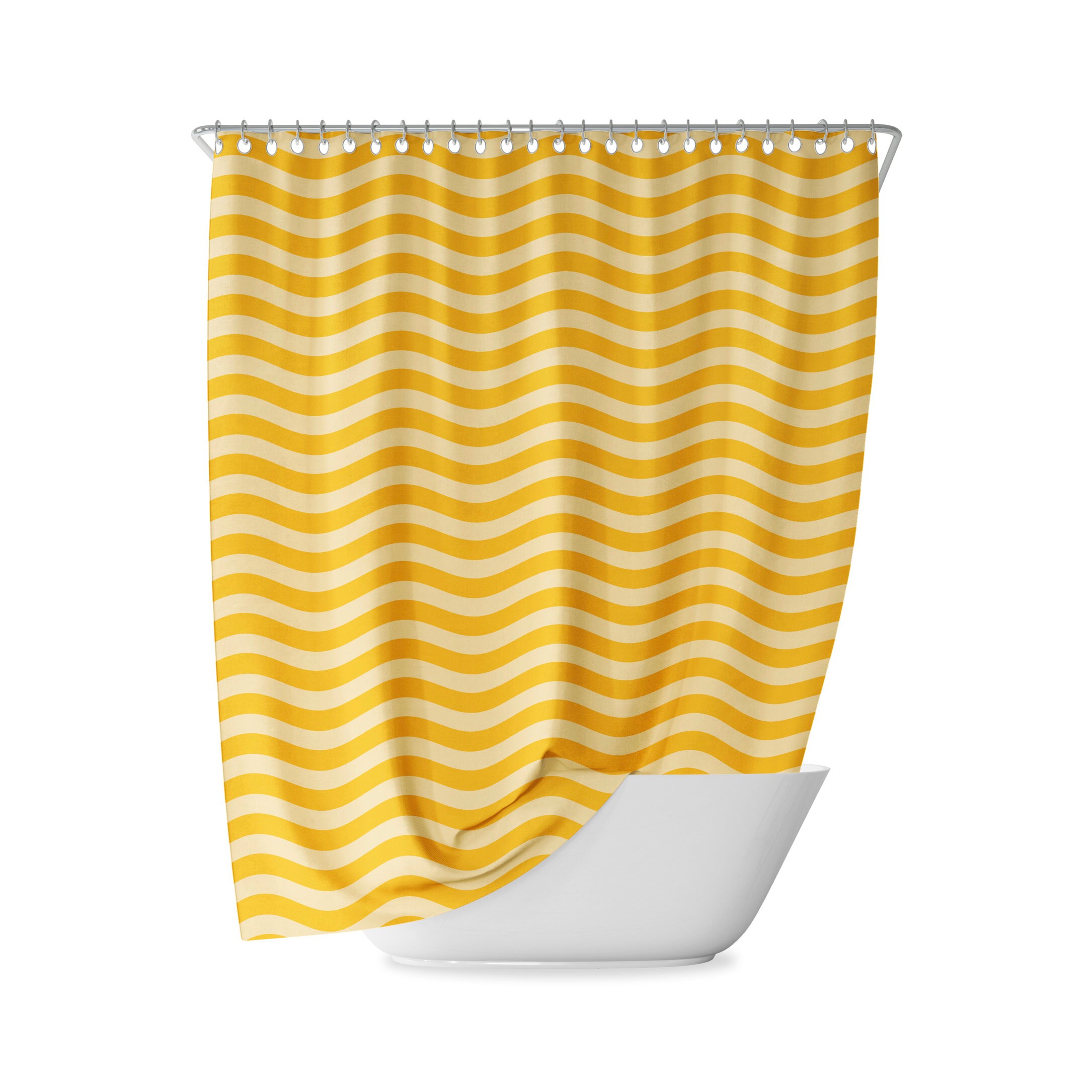 Retro Wave Striped Shower Curtain - Navy Blue Minimal Geometric Lines Bathroom Decor