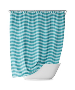 Retro Wave Striped Shower Curtain - Navy Blue Minimal Geometric Lines Bathroom Decor