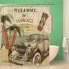 Retro Welcome to Hawaii Shower Curtain with Anniversary Banner Design - Waterproof Fabric Bathroom Curtains