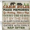 Retro Wood Cabin Rules Shower Curtain - Bear Count Star Tree Pine Bath Curtains With Rustic Design