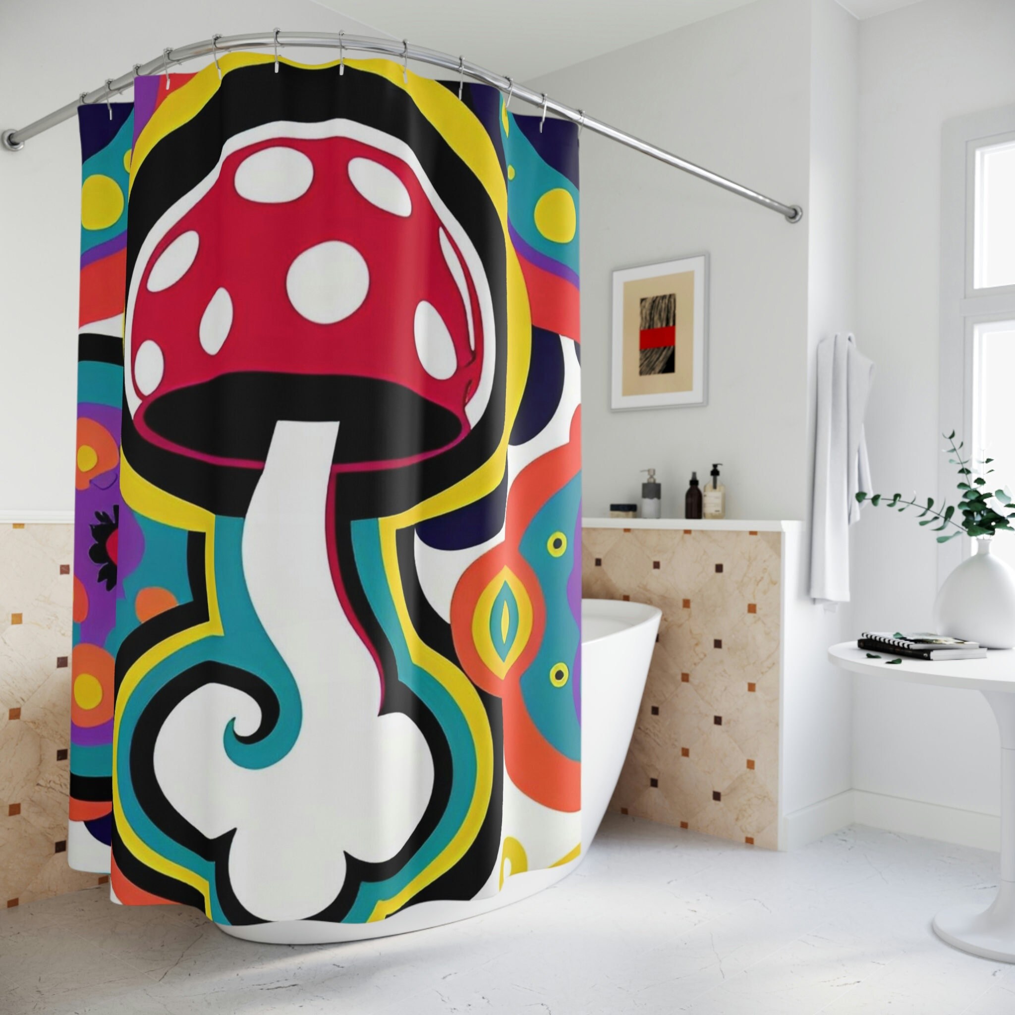 Retro Y2K Mushroom Shower Curtain - Style Your Customizable Bathroom Decor