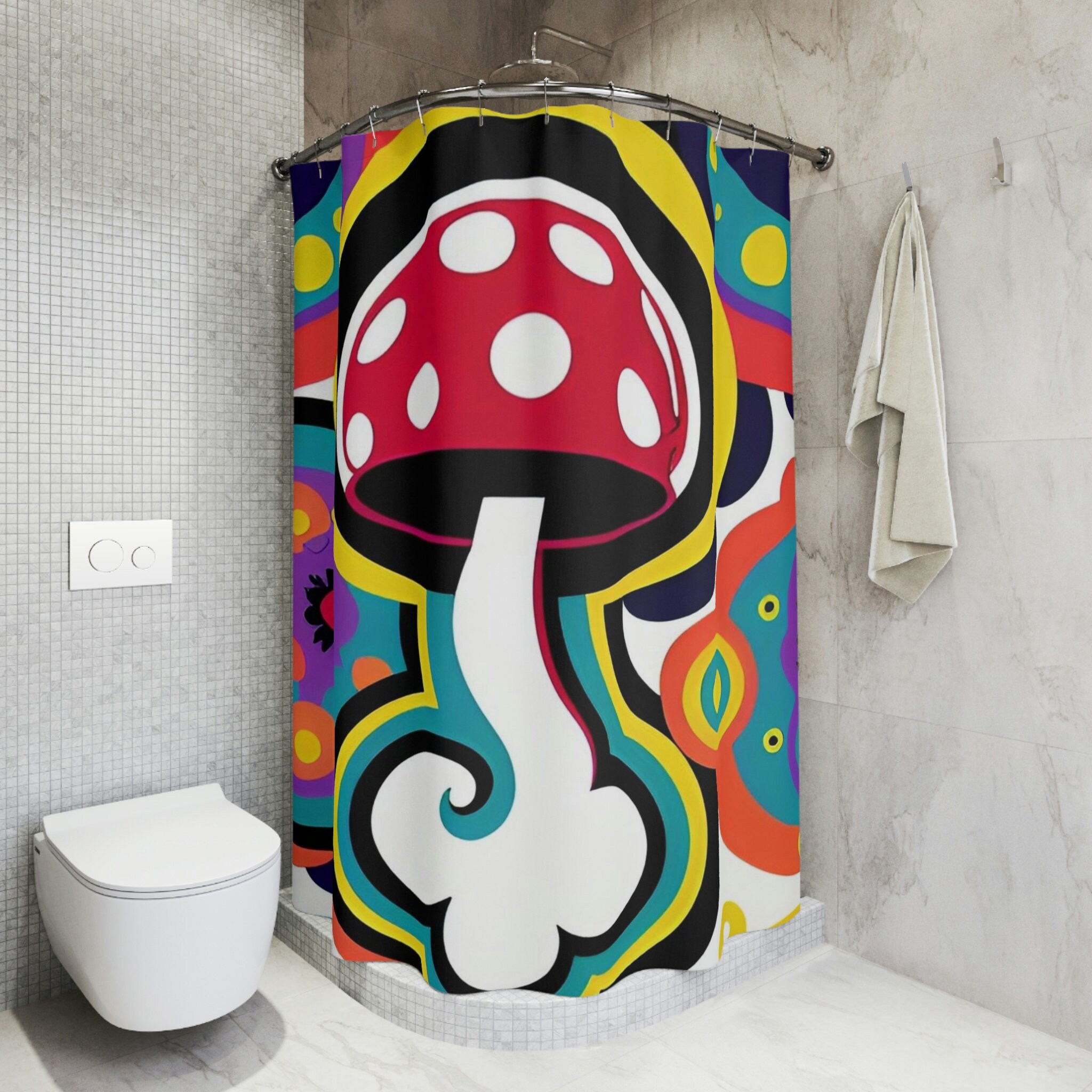 Retro Y2K Mushroom Shower Curtain - Style Your Customizable Bathroom Decor