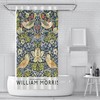 Retro Yellow Green Flower Birds Pattern William Morris Shower Curtain - Weighted Hem Bathroom Decor