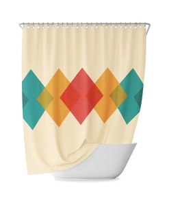 Retro Yellow Red Cream Rhombus Mid Century Geometric Shower Curtain with Abstract Color Minimal Design