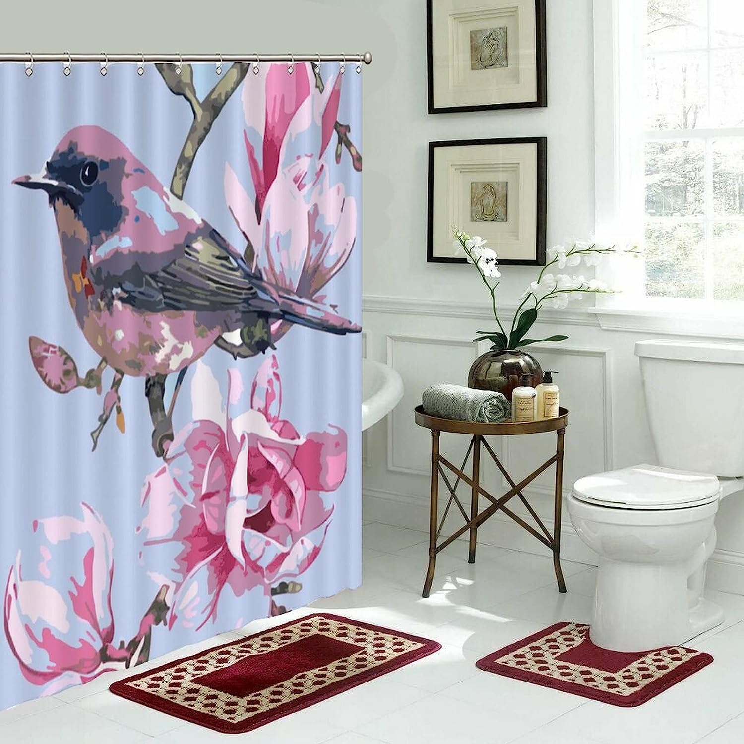 Retro-Inspired Colorful Petal Shower Curtain for Bathroom Refresh