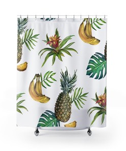 Retro-Inspired Tropical Fruits Shower Curtain for a Whimsical Bathroom