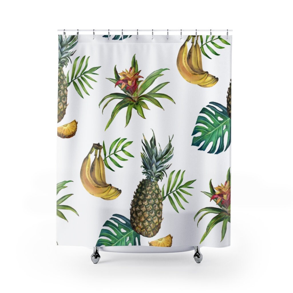 Retro-Inspired Tropical Fruits Shower Curtain for a Whimsical Bathroom