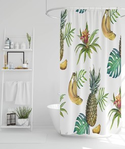 Retro-Inspired Tropical Fruits Shower Curtain for a Whimsical Bathroom