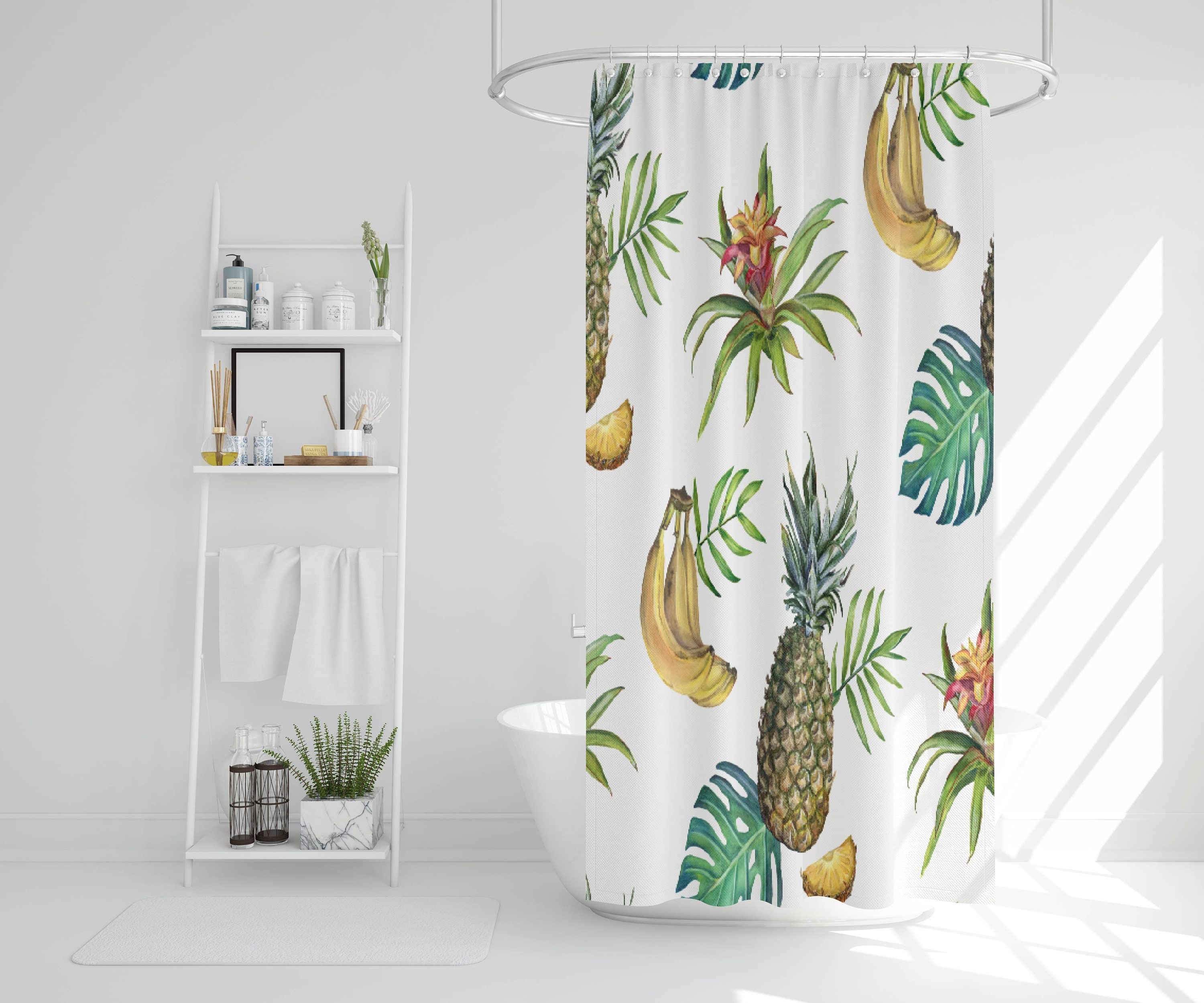 Retro-Inspired Tropical Fruits Shower Curtain for a Whimsical Bathroom