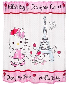 Rhinestone Hello Kitty Bonjour Paris Fabric Shower Curtain - A Collectors Item For Your Bathroom Decor