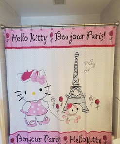 Rhinestone Hello Kitty Bonjour Paris Fabric Shower Curtain - A Must-Have For Hello Kitty Fans