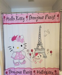 Rhinestone Hello Kitty Bonjour Paris Fabric Shower Curtain - A Must-Have For Hello Kitty Fans