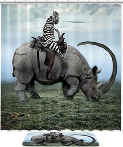 Rhino Zebra Manipulation Vintage Shower Curtain With Microfiber Accents, Machine Washable