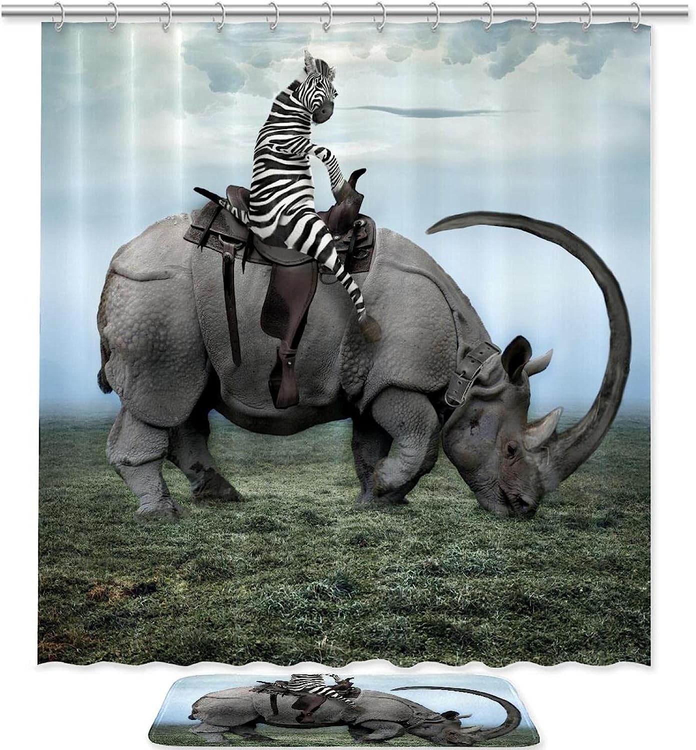 Rhino Zebra Manipulation Vintage Shower Curtain With Microfiber Accents, Machine Washable