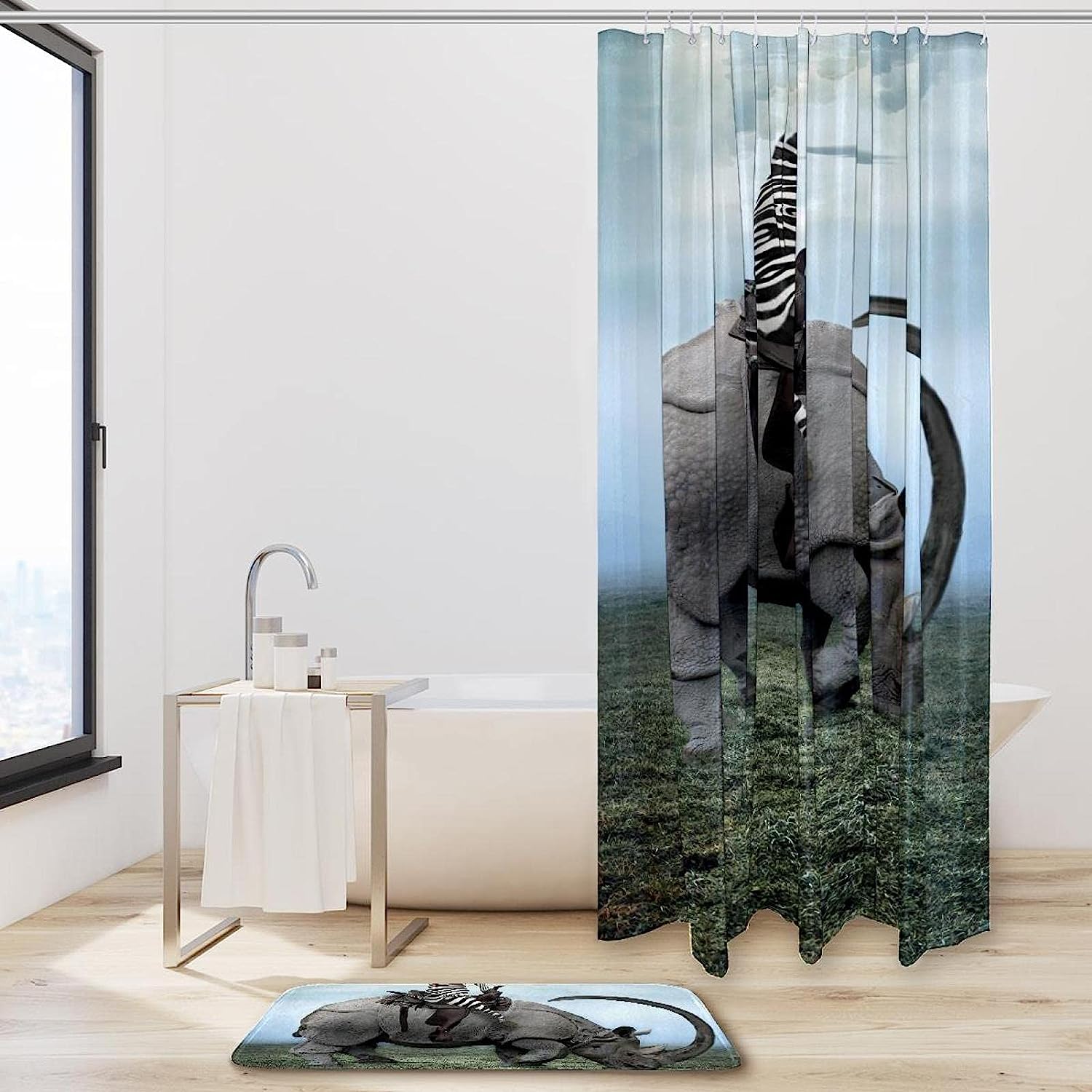 Rhino Zebra Manipulation Vintage Shower Curtain With Microfiber Accents, Machine Washable - Image 2