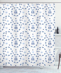 Ribbons Teddy Bears Printed Shower Curtain for Kid's Bathroom Decor- Waterproof and Cute 