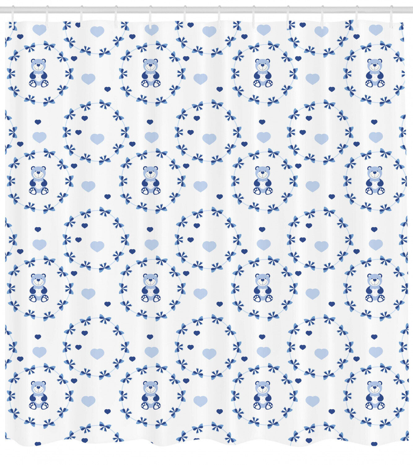 Ribbons Teddy Bears Printed Shower Curtain for Kid's Bathroom Decor- Waterproof and Cute