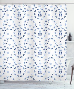 Ribbons Teddy Bears Printed Shower Curtain for Kid's Bathroom Decor- Waterproof and Cute